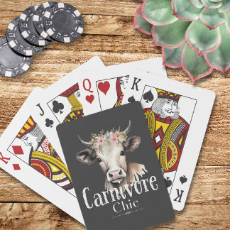 Carnivore Chic Cute Pastel Floral Cow Playing Cards