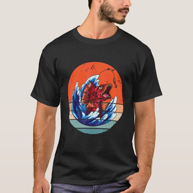 Carnivorous Fish Fishing Retro 1 T-Shirt (Front)