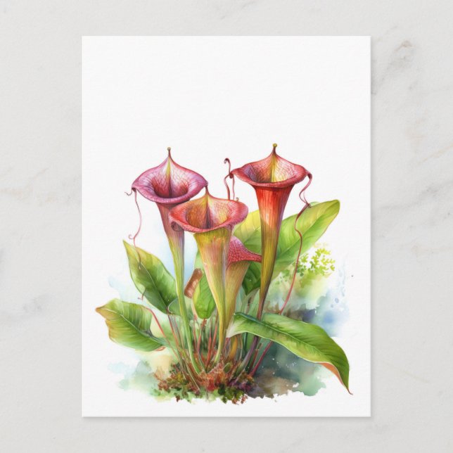 Carnivorous Pitcher Plant Botanical Watercolor Art Postcard (Front)