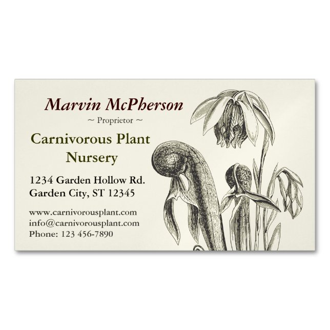Carnivorous Plant Nursery Magnetic Business Card (Front)