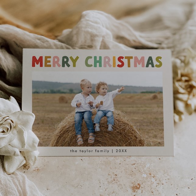 CAROL Colourful Cute Children Photo Merry Christma Holiday Card (CAROL Colorful Cute Children Photo Merry Christmas Holiday Card)