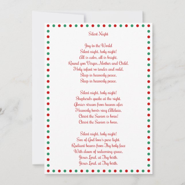 Carol de Noël blanc Carol Silencieux Cartes de Noë (Devant)