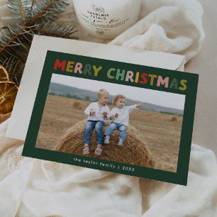 CAROL Green Cute Children Photo Merry Christmas Holiday Card
