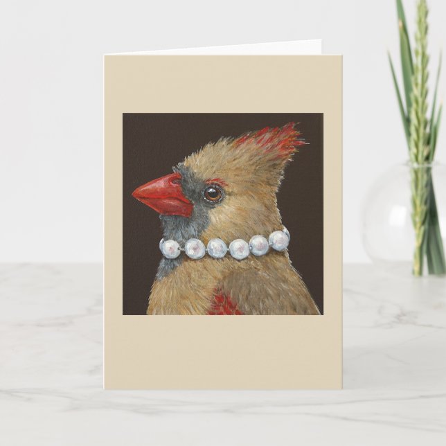 Carol le cardinal avec une carte de voeux perles (Devant)