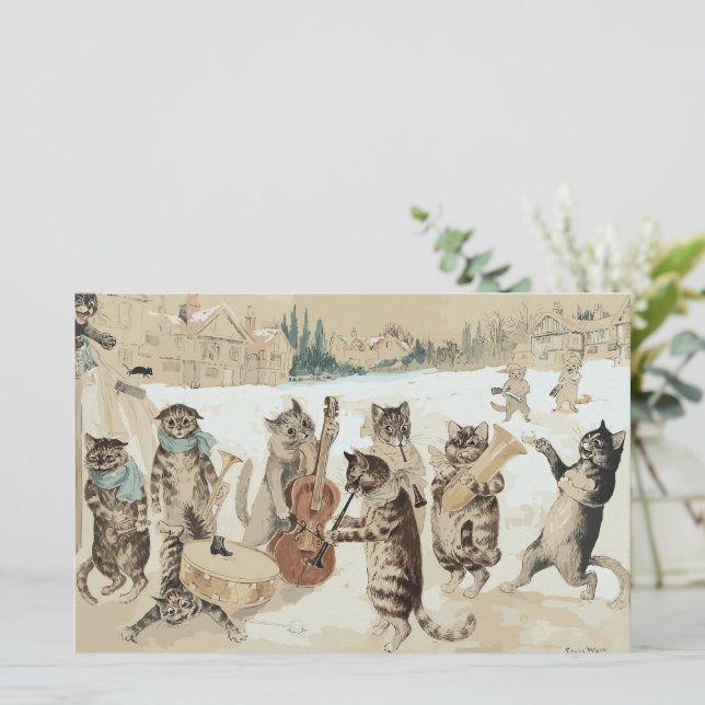 Carol Singing Cats Watercolor by L.W. Wain (Standing Front)