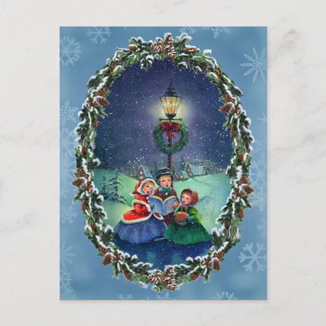 CAROLERS, LAMP & WREATH by SHARON SHARPE Postcard (Front)