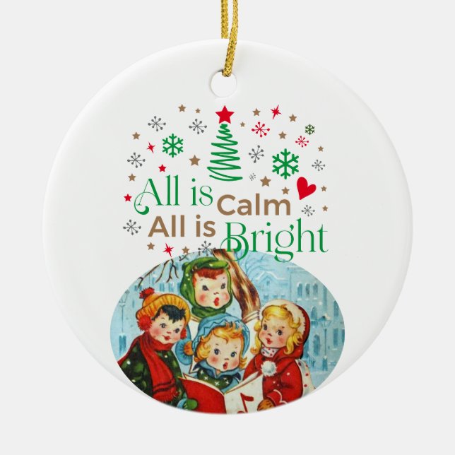 CAROLERS Silent Night All is Calm Family Photo Ceramic Ornament (Front)