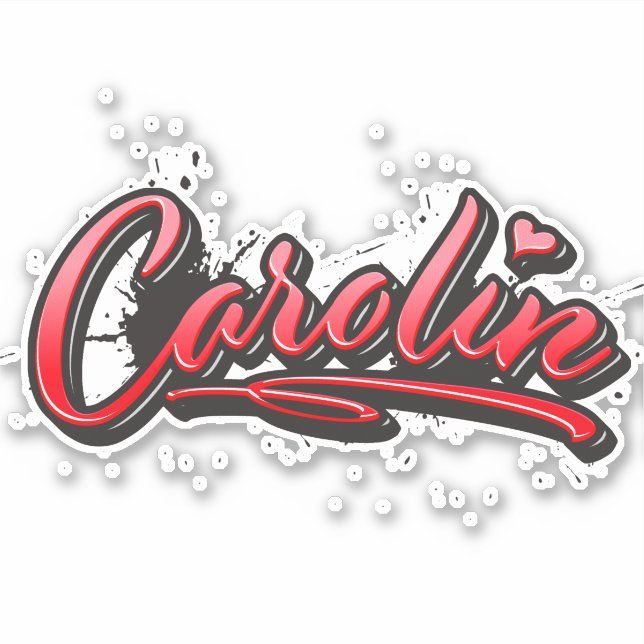 Carolin red Heart Graffiti Sticker (Front)
