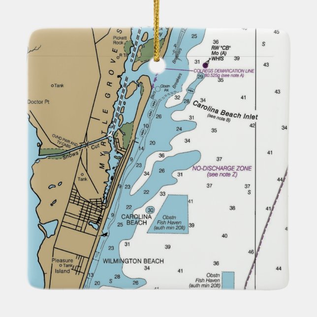 Carolina Beach NC Chart Ceramic Ornament (Back)