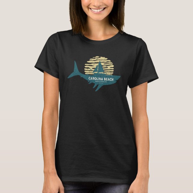 Carolina Beach NC Summertime Shark Sailing T-Shirt (Front)