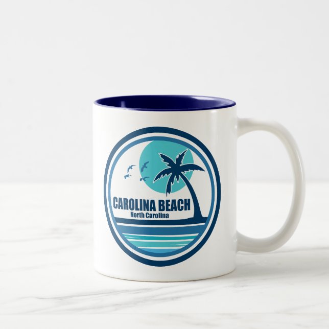 Carolina Beach North Carolina Palm Tree Birds Two-Tone Coffee Mug (Right)