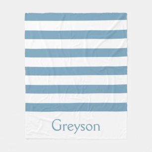 Carolina Blue and White Stripes Personalized Fleece Blanket