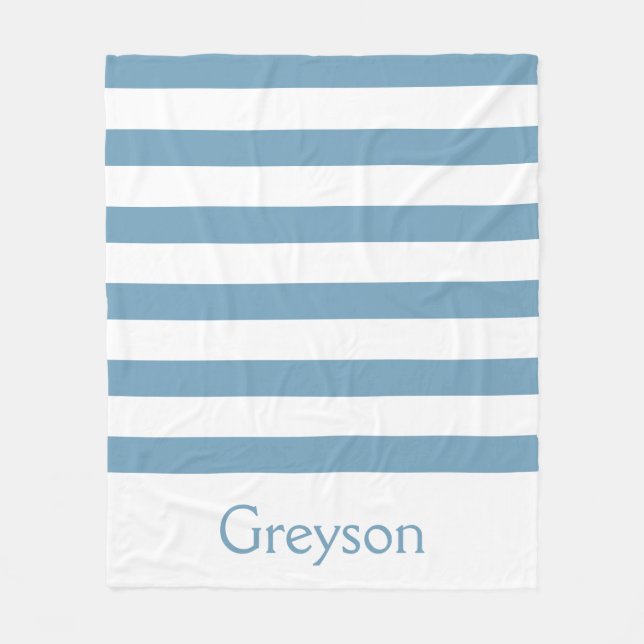 Carolina Blue and White Stripes Personalized Fleece Blanket (Front)