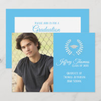 Carolina Blue Cap & Leaves Grad Invitation 5" x 7"