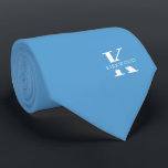 Carolina Blue | Elegant Monogram   Name |One-Sided Tie<br><div class="desc">An elegant one-sided necktie featuring a bold white monogram across a Carolina Blue background. On top of this monogram sits your first or last name spelled out in all capitals. Over 40 unique colors are available in both one-sided and two-sided versions. You can browse them by clicking the collection link....</div>
