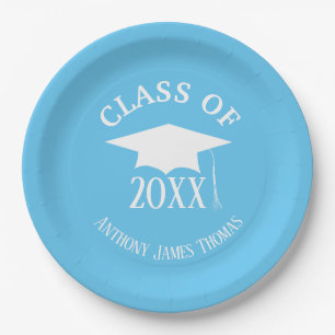 Carolina Blue Grad Cap and Leaves Paper Plates 9"