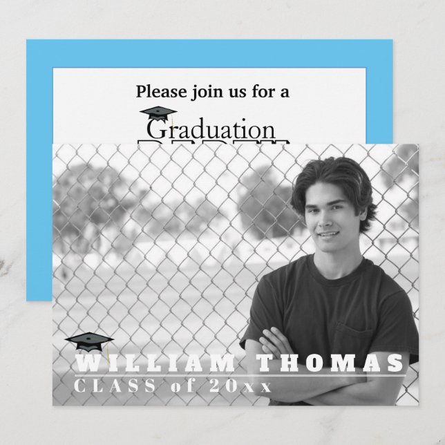 Carolina Blue Grad Invitation, carte 5" x 7" (Devant / Derrière)