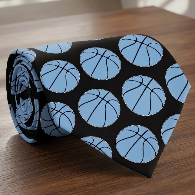 Carolina Blue / Light Blue Basketball Coach Sports Tie (Carolina blue (light blue) basketball necktie for basketball coaches, players and fans.)