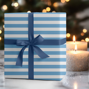 Carolina Blue White Simple Horizontal Striped Wrapping Paper