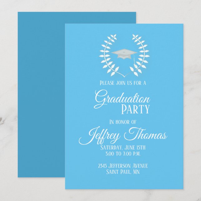 Carolina Casquette & Feuilles Grad Invitation 5" x (Devant / Derrière)