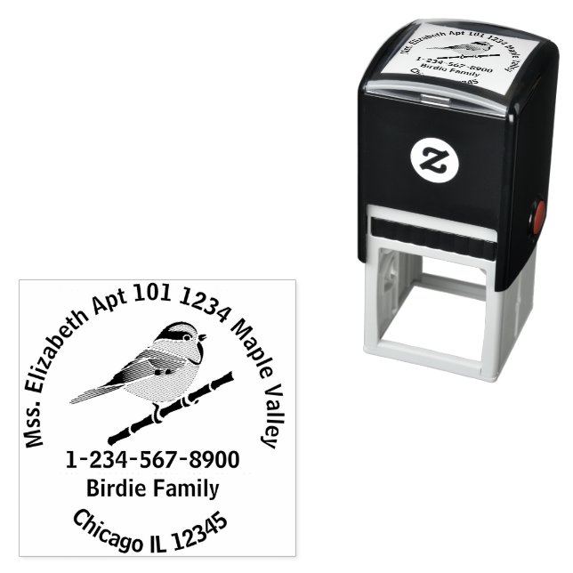 Carolina Chickadee Family Home Contact Information Self-inking Stamp (In Situ)