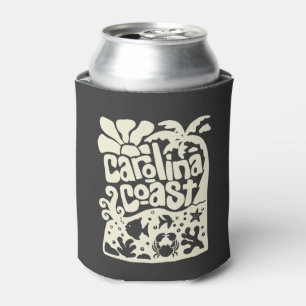 Carolina Coast Beach Vintage Retro Palm Tree Ocean Can Cooler