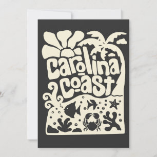 Carolina Coast Beach Vintage Retro Palm Tree Ocean Invitation