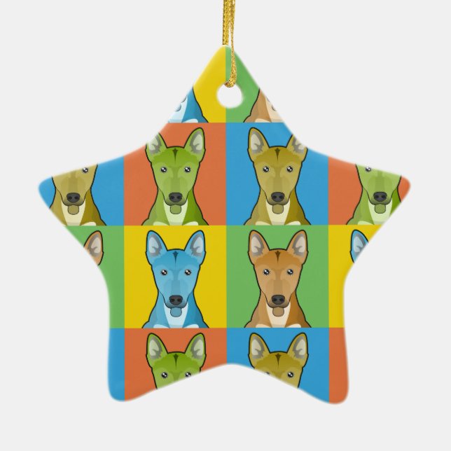 Carolina Dog Cartoon Pop-Art Ceramic Ornament (Back)
