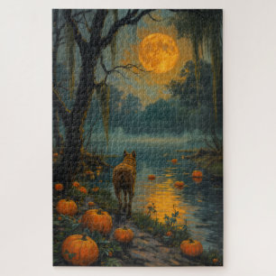 Carolina Dog Haunted Swamp Halloween Art Jigsaw Puzzle