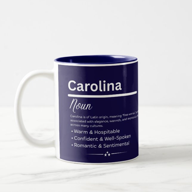 Carolina Personalized Girl Name Meaning Coffee Mug (Gauche)