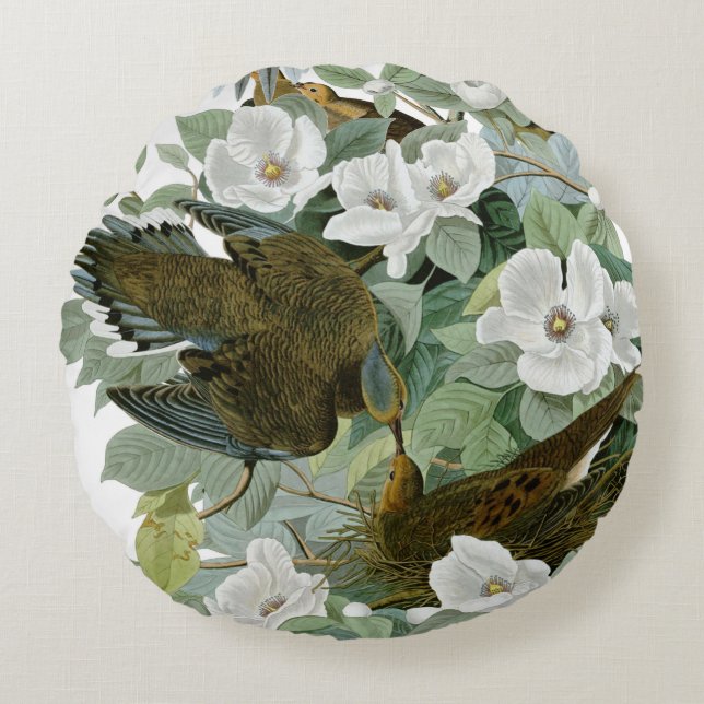 Carolina Pigeon Audubon Morning Dove Bird Round Pillow (Front)