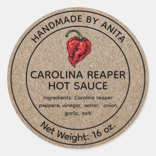 Carolina Reaper Hot Sauce Canning Jar Label Kraft