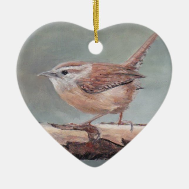 Carolina Wren Bird Art Porcelain Ornament (Front)