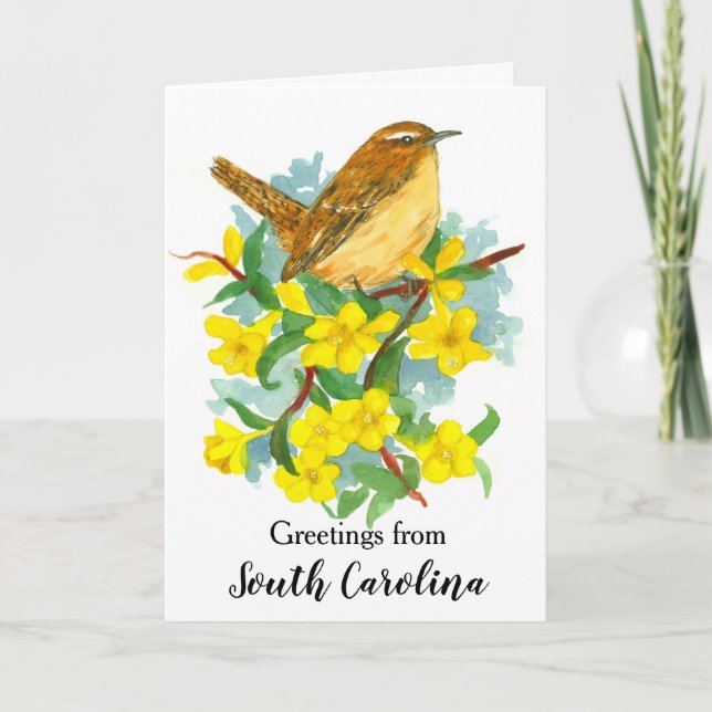 Carolina Wren Bird Yellow Jessamine Blank Card (Front)