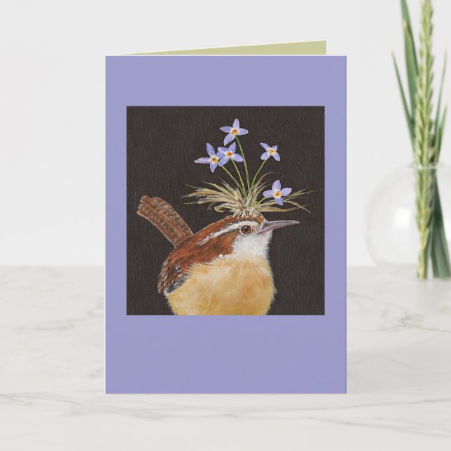 Carolina wren with bluets card (Front)
