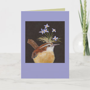Carolina wren with bluets card
