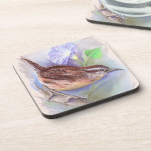 Carolina Wren with Morning Glory Flowers Coaster