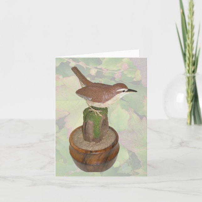 Carolina Wren Woodcarving Note Card (Front)