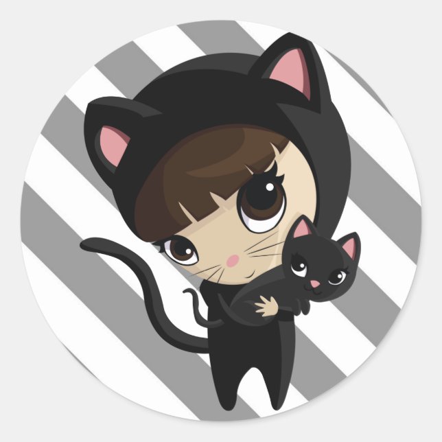 Caroline and Candy the Cats with Stripes Classic Round Sticker (Front)