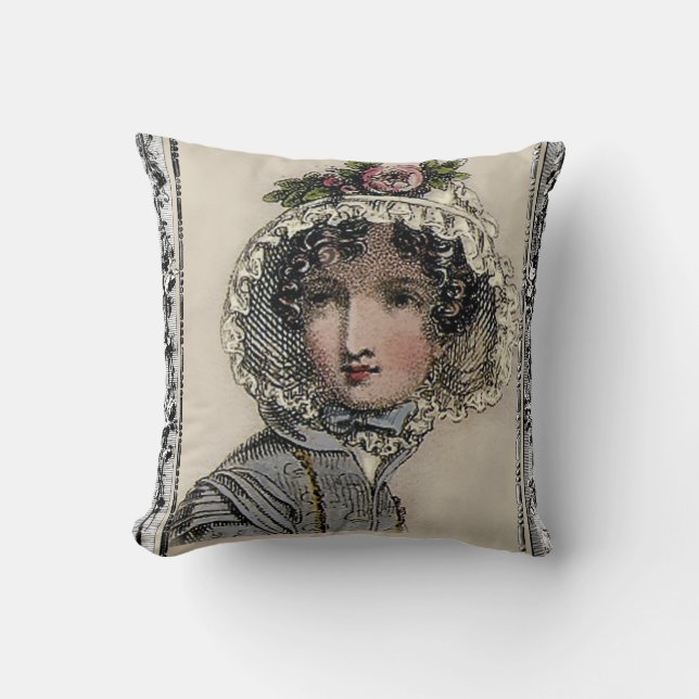 Caroline, Jane Austen inspired black, romantic Throw Pillow (Front)
