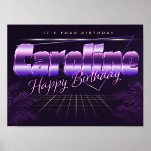 Caroline Nom Vorname lila retro Poster Geburtstag