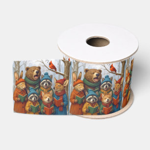 Caroling Christmas Forest Animals  Grosgrain Ribbon