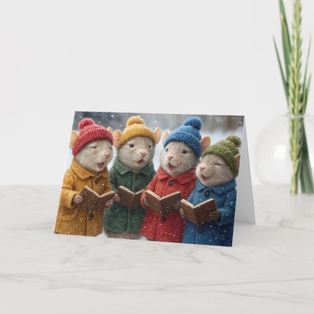 Caroling Christmas Mice In Snow Card (Front)