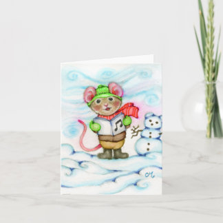 Caroling Christmas Mouse Cute Animal Greeting Card