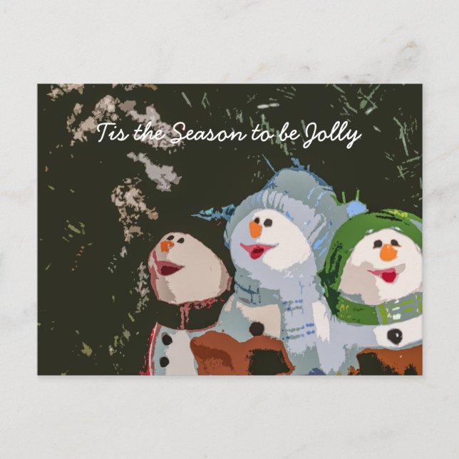 Caroling Christmas Snowmen Holiday Postcard (Front)