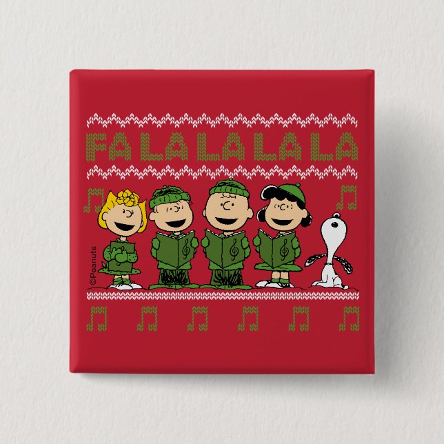 Caroling Christmas Sweater Graphic 2 Inch Square Button (Front)