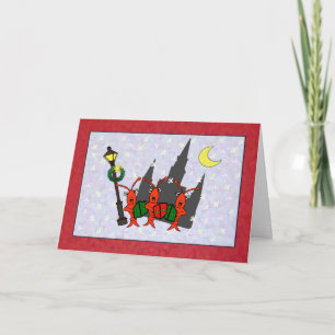 Caroling Crawfish / Lobster Cathedral Christmas Holiday Card