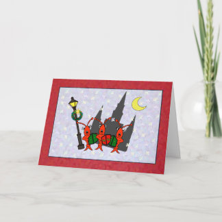 Caroling Crawfish / Lobster Cathedral Christmas Holiday Card