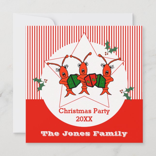Caroling Crawfish / Lobsters Christmas Party Invitation (Front)