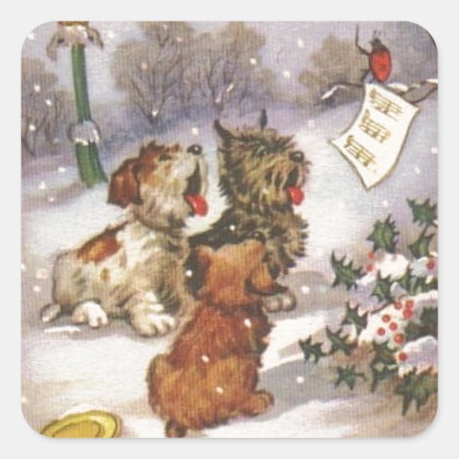 Caroling Dogs in the Snow Square Sticker (Front)